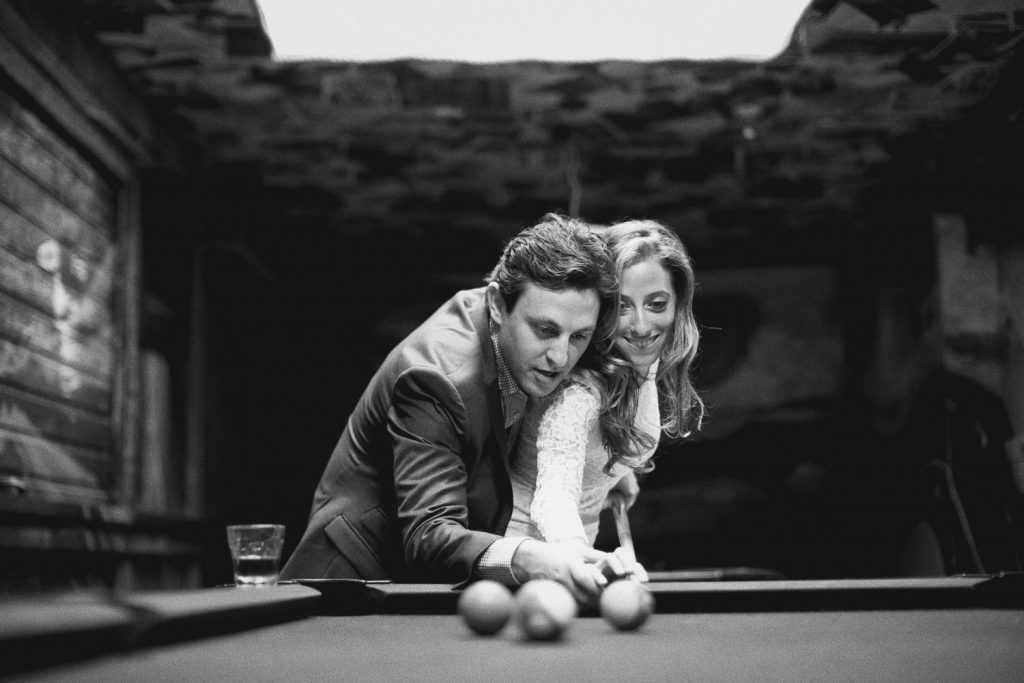 Engagement photo at the bar in Malibu, California