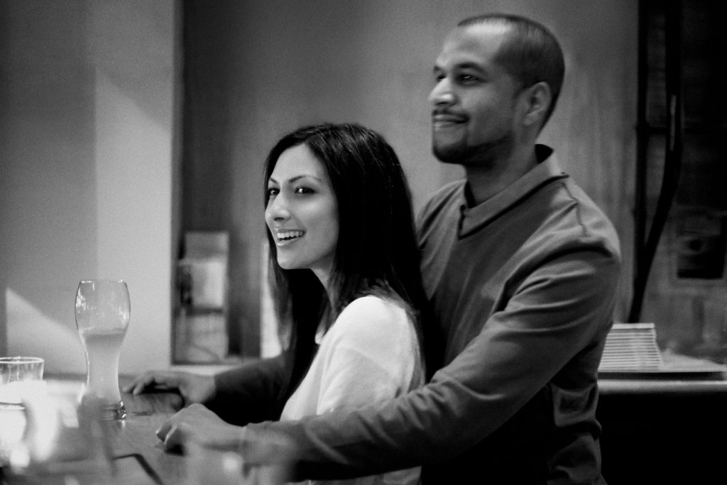 Engagement photo at the bar in Marina Del Rey, California