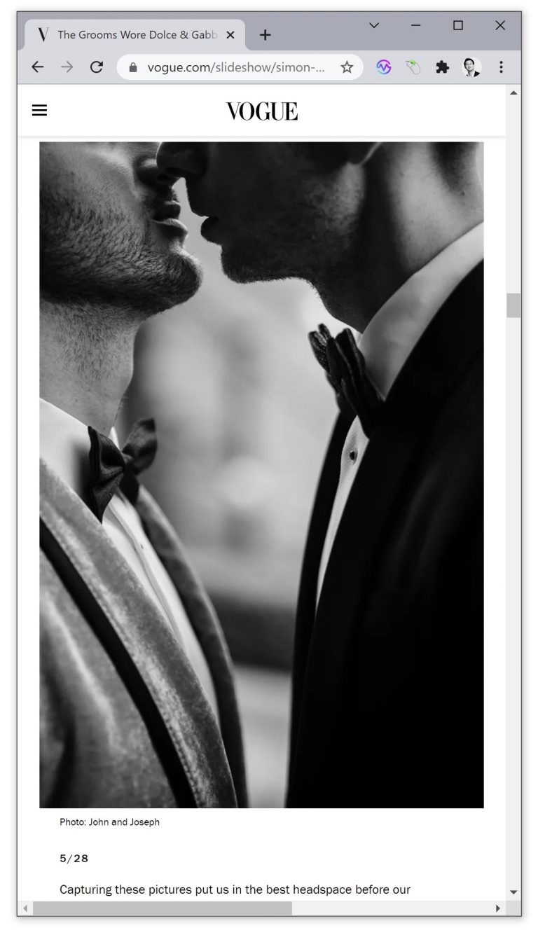 Simon Huck and Phil Riportella's Wedding published in Vogue as an exclusive.